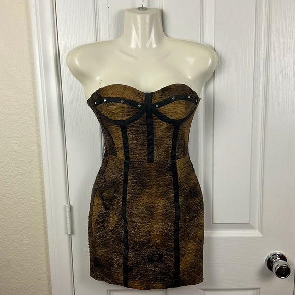 Apocalyptic Women’s 3D Textured Faux Leather/Sequins Body-con Mini Dress, Size S - Picture 1 of 12